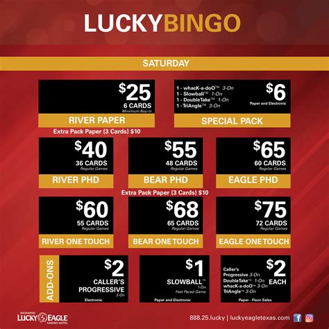 Lucky eagle bingo Bingo is BIG at Kickapoo Lucky Eagle Casino·Hotel! “We see over 30,000 guests annually and that is more than 600 unique players weekly,” says Rene Martinez, the casino's Bingo Manager